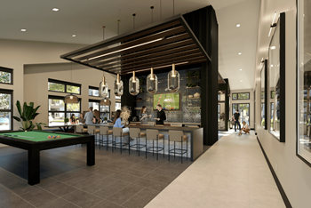 a rendering of the clubhouse bar and pool table